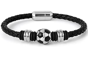 SINZONeu® Bracelet Football Magnétique 19cm - Cadeau Garçon/Fille 6-12 ans, Bijou Sportif Réglable en Acier Inoxydable, Accessoire Fan de Foot