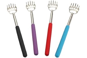 LAUCENTRAL Gratte-dos Acier Inoxydable, elloLife 4 pièce Gratte de Haute Qualité avec Grip en Caoutchouc Doux, Tige Extensible, Gratte-dos Métallique et Télescopiques pour Soulager la Tête et le Dos