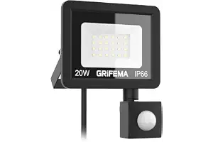 GRIFEMA Foco LED exterior 20W con sensor de movimiento | 2200LM, 6500K blanco frío, para casa, garaje, patio, camino y jardín, sin enchufe