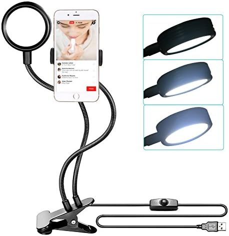 Followsun Cellphone Selfie Ring Light with Holder Stand for Live Streaming, 3-Light Mode, 8-Level Brightness With Long Arm Desk Stand for iPhone Samsung SONY HUAWEI etc (Black)