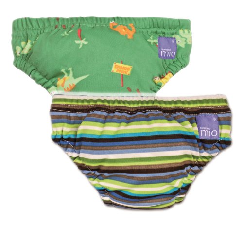 Vital Innovations Bambino Mio 2SWJL-GD-BS Swim Nappy, Set of 2, Green Dinosaur and Brown Stripes, Large