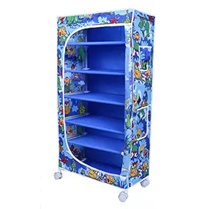 Little Ones | 6 Shelves Baby Foldable Wardrobe | Jungle Blue (Made in India)