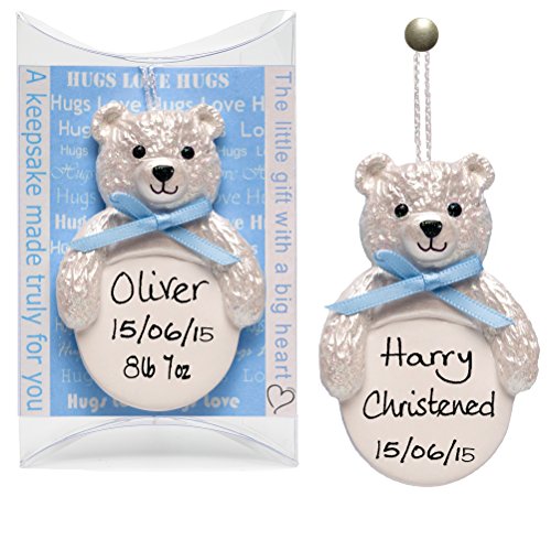 Christening Gifts, Personalised, Teddy Bear, Newborn Baby, 1st Birthday Present BLUE - Truly for You