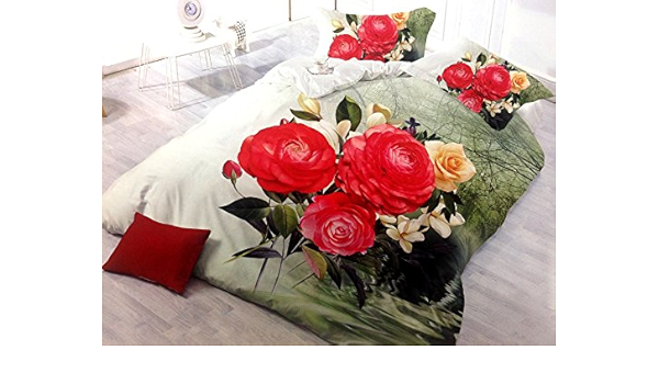 Olive Red Roses Print Bedsheet With Pillow Covers Light Color Bedsheet Glaced Cotton Bedsheets Multi Color Flowers Print Bedsheets Digital Print Bedsheets White Base Bedsheets Amazon In Home Kitchen
