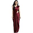 Pandadi Saree Women's Satin Silk Plain Saree With Unstitched Sequence Blouse Piece, Maroon, One Size
