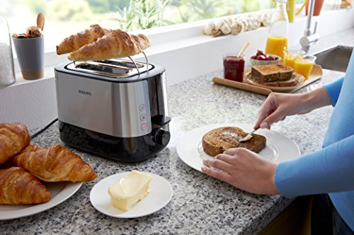 Philips HD2637/90 Toaster, 7 Stufen, Brötchenaufsatz, Stopp-Taste, 1000 W, schwarz / edelstahl - 8