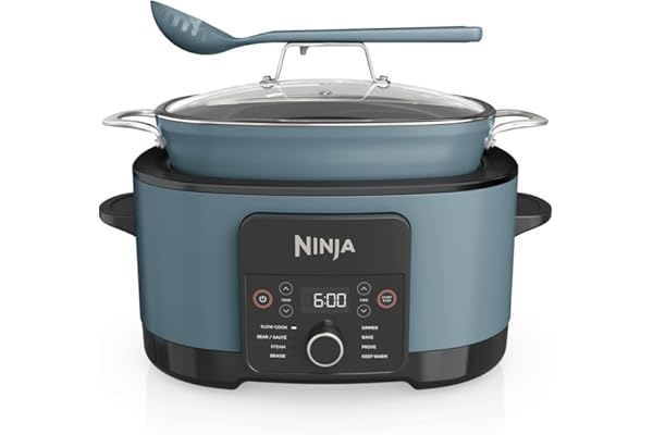 Ninja Foodi PossibleCooker 8 L, Multicuiseur et Mijoteuse 8-en-1, Cuve antiadhésive, Cuillère et Couvercle, Appareil de cuisson, Mijoter, Cuir à la vapeur, Saisir, Rôtir, 8 portions, Gris, MC1001EU
