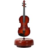 Dekoratif Klasik Keman Fig&uuml;rl&uuml; M&uuml;zik Kutusu &ndash; 18 cm Ahşap Standlı Retro D&ouml;ner Mekanizmalı Masa&uuml;st&uuml; S&uuml;s ve Hediyelik