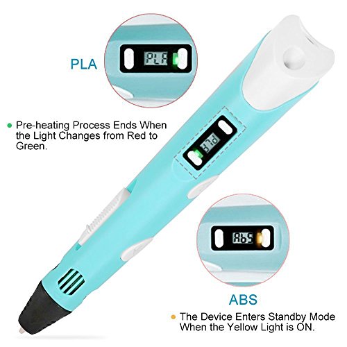 3D Druck Stift, Oxygentle OGP-2 3D Pen mit LCD Temperaturanzeige für 3D Zeichnungen zur Erstellung von dreidimensionalen Zeichnungen, Kunstwerken, Modellen, uvm. von Hand. Kompatibel mit 1,75 mm ABS und PLA Filament - 3