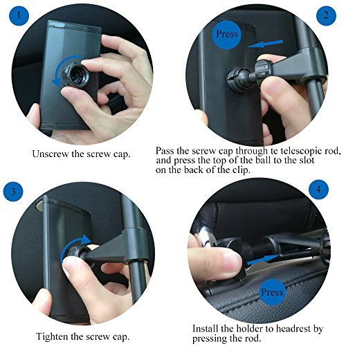 Nuovo Supporto tablet auto Sedile Posteriore, JCLIVETEK Supporto Universale da Poggiatesta Schienale per Tablet/smartphone/iPhone/iPad 2/3/4/mini/Air/Samsung Galaxy/Huawei da 4-11 pollici, Montaggio a pressione, Regolabile 360 Gradi, Pinza Estensibile 12cm-20cm