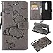 Produktbild Nokia 6 2018 Hülle, Conber Lederhülle Handyhülle mit [Kostenlose Schutzfolie], PU Tasche Leder Flip Case Cover Emboss 3D Schmetterling Schutzhülle für Nokia 6 2018 / Nokia 6.1 - Grau