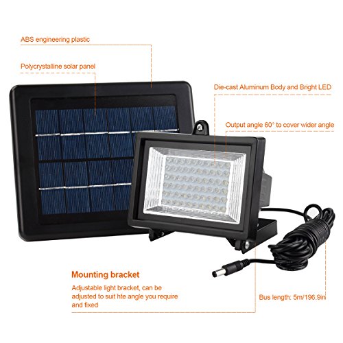 Meikee 60 LED Solarleuchten Outdoor Security Flutlicht, 300 Lumen, wasserfest IP65, Tageslichtweiß 6000 K, auto-induction, Solar Flutlicht Licht für Rasen, Garten, Pool, etc. [Energieeffizienzklasse A +] - 2
