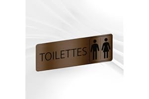 GRAVURE CONCEPT Plaque Signalétique Toilettes Mixtes – Plaque De Porte Adhésive PVC 5 x 15 cm – 20 Couleurs Disponibles (Bronze Métallisé)