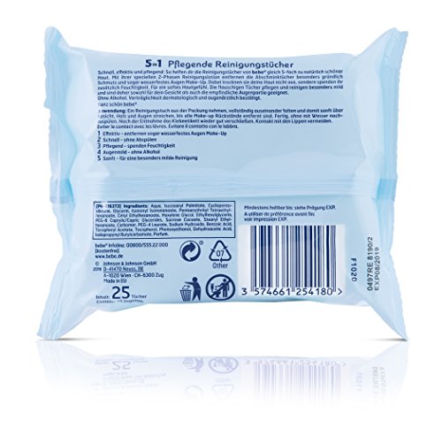 bebe Young Care 5in1 Pflegende Reinigungstücher, 3er Pack (3 x 25 Stück) - 3
