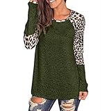 iHENGH Damen Top Bluse Lässig Mode T-Shirt Frühling Sommer Frauen Bequem Blusen Leopard Druck Patchwork langärmliges Tunika übersteigt