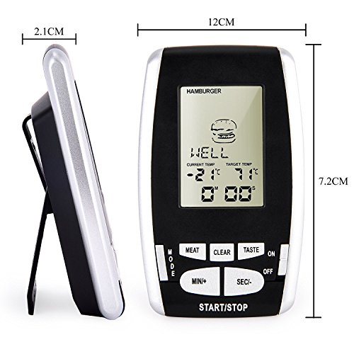 Grillthermometer, Elinker Funk Ofenthermometer und Zeitmesser mit Großer LED Anzeige, Wireless BBQ Thermometer Bratenthermometer (Silber und Schwarz) - 7