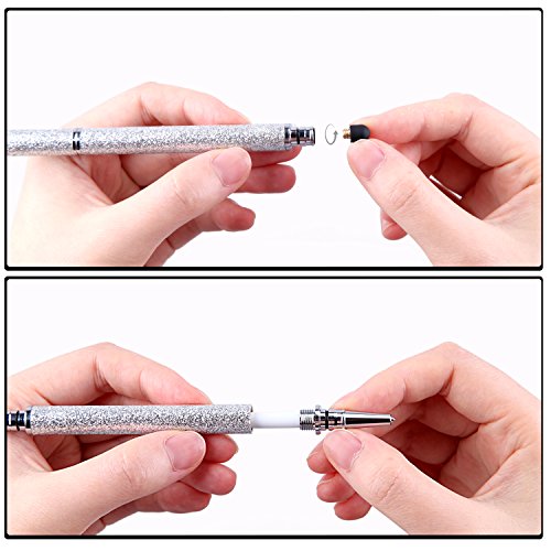 METRO 2 in 1 Eingabestift Touchstift Stylus für Tablet iPad iPhone Samsung Galaxy Tab mit 2x Kugelschreiber,2x extra Ersatzspitzen (Silber) - 4