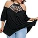 Produktbild Ba Zha HEI Frauen 3/4 Ärmel Solid Plus Lose Off-Shoulder Bling T-Shirt Tops Große Größe Lose Sieben Stück gefälschte Zwei Stücke von Perlen trägerlosen Fledermaus Shirt (Schwarz A, 4XL)
