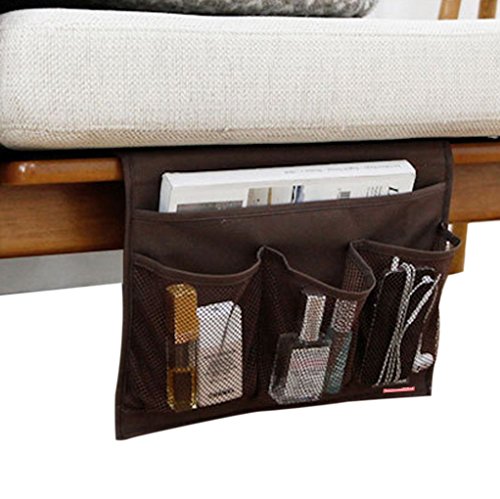 FakeFace Bettablage Sofa Aufbewahrungstasche Bed Organizer für Buch Fernbedienung Handy Magazin BRAUN