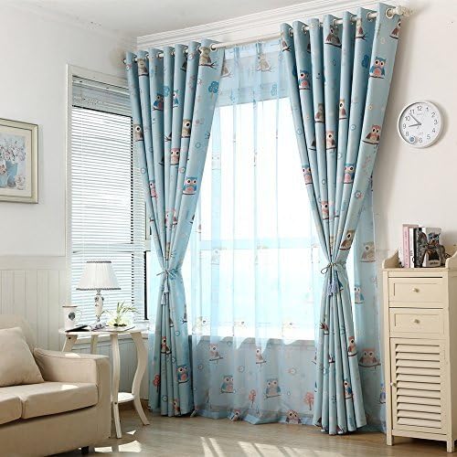 Window Drapes Cartoon Print Owl Blackout Top Silver Grommets Curtain Children Kids Bedroom 2 PanelsBlue^^^54*96*2