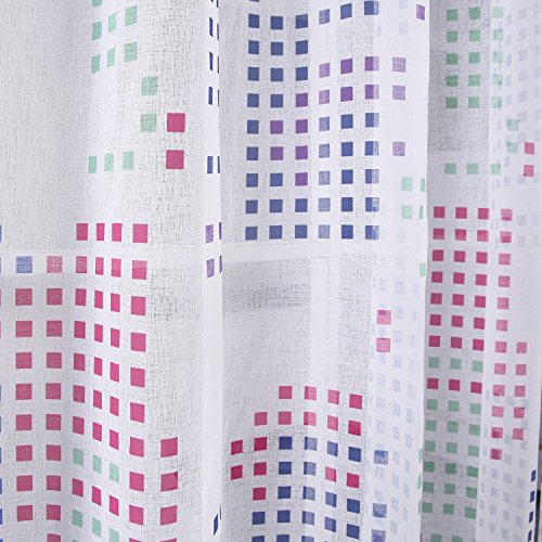 Deconovo Leinen Optik Bunt Ösenschal, Voile Vorhang, Voile Gardinen, HxB: 245×140 cm, Rot/Blau/Grün/Lila Quadrat, 2er set - 4