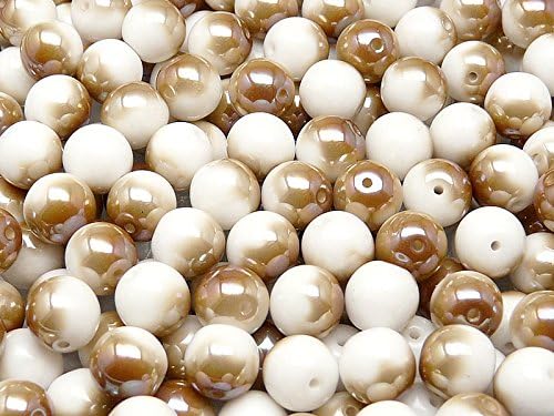 25pcs 8mm Czech Pressed Glass Beads Druck Round, Chalk White Half Celsian