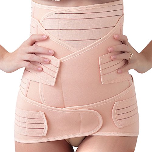 Feoya - 3 en 1 Ceinture Post-partum Elastique Respirant Ceinture Amincissante Freeclimber Ceinture Maternité après la Naissance - Beige/L