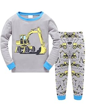 OKIDSO Jungen langärmliger Schlafanzug,Schlafanzug pyjama 2-teilig,100% Baumwolle