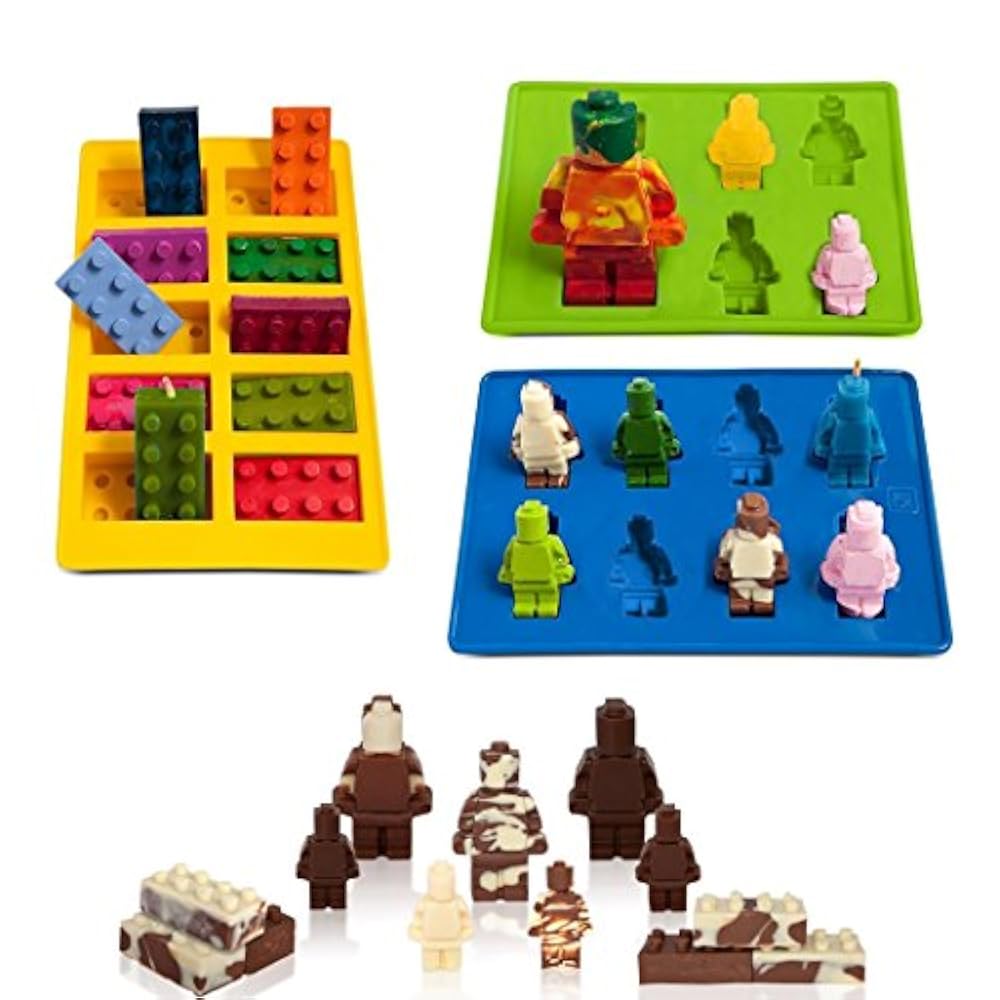 eighteen-u Lego geformte Roboter Form, Set von 3 Silikon Formen für LEGO Liebhaber Bausteine und Roboter Geburtstag Kuchen Dekoration Candy Formen Schokolade Formen Seife Formen Backen Formen Smile Hocker Ice Cube Jello Formen Candy Dessert