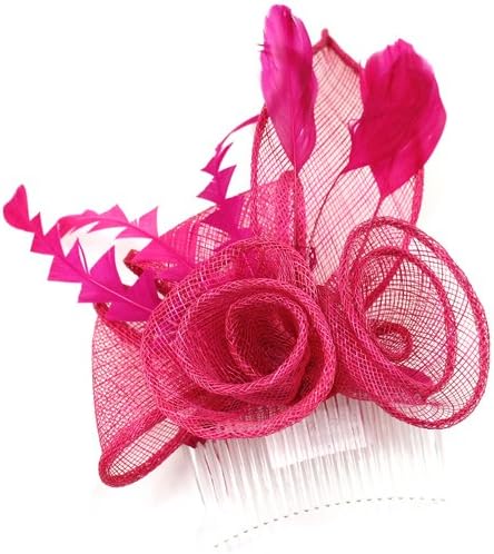 PYNK Jewellery Hot Pink Feather & Mesh Corsage Hair Comb/Fascinator