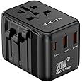 TIKNIA Universal International Power Travel Plug Adapter, 4 in 1 European Travel Plug Adaptor 2xUSB-A and 1xUSB C Fast Wall Charger and Worldwide AC Outlet for Europe USA UK AUS Asia (Black)