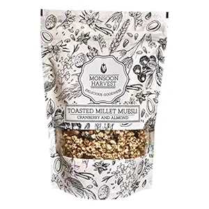 Monsoon Harvest Toasted Millet Muesli 250 g, Cranberry & Almond, Natural, Breakfast Cereal, Healthy Gluten-Free Cereals with Whole Grains, Dried Fruits, Nuts and Seeds, No Artificial Preservatives