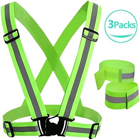 Adjustable Reflective Safety Vest,Hi Vis Vest Running Gear Waist Belt Stripes Jacket for Outdoor Hiking,Riding,Running and Jogging,High Visibility with 2 Arm/Leg Bands