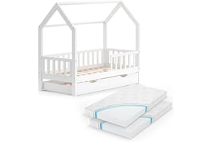 VitaliSpa Letto montessori bambini Wiki, Bianco, 80x160 cm con letto per ospiti e 2 materassi