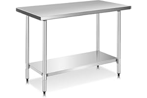 TANGZON 36x24Inch/48x24Inch/48x30Inch/60x24Inch Stainless Steel Catering Table, 250KG Heavy Duty Commercial Work Table with Adjustable Shelf, Food Prep Table Workbench for Kitchen Garage (122x61x90cm)