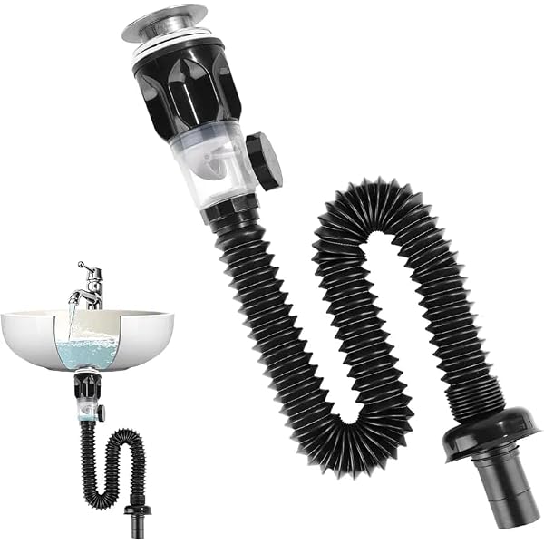 SAINT NIEVE Flexible Expandable P-Trap Kit – For Double Kitchen Sink Drain, Fits 1-1/2 Or 1-1/4 Pipes, Includes Seals, Tape, And 3-Way Connector
