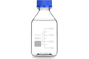 stonylab Botellas de Almacenamiento Graduado con GL45 Tapón de Rosca, 500 ml Vidrio Claro Redondo Medio Reactivo de Laboratorio Botellas de Almacenamiento con Tapón Rosca Azul, 1 Pack