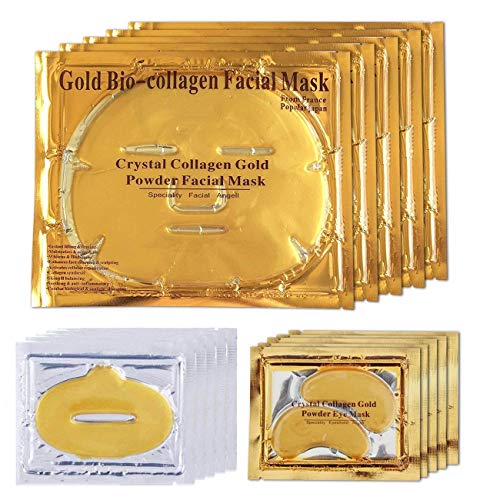 24K Gold Bio Collagen Crystal Face Mask£º5 x Facial Masks + 5 x Eye Masks + 5 x Lip Masks. Anti ageing Skin Care, Anti Wrinkles, Moisturising, Firm, Tone, Brighten Skin, Natural Lift