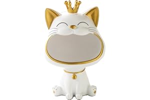 BLOOOK Laughing Cat Figures Statue, Small Size, Large Mouth Cat Storage Box, Maneki Neko Fortune Cat Sculpture, Happy Cat Storage Box, Kitten Key Bowl, Jewellery Tray