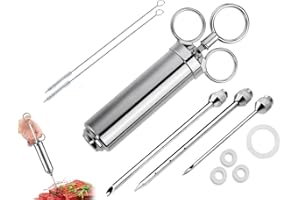 Kellegour Seringue à Marinade,Injecteur de Marinade Professionnel avec 3 Aiguilles à Viande,Seringue Viande 60 ML,Seringue pour Viande avec 2 Pinceaux de Nettoyage pour Viande/BBQ/Steak/Porc/Poulet