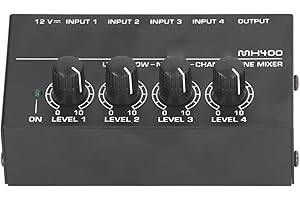 Drfeify 4 Channel Compact Mixer, Ultra Low Noise Mini Sound Mixer for Guitars Bass Keyboards