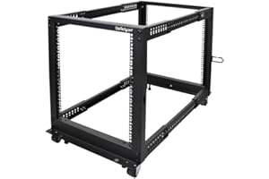 StarTech.com 4POSTRACK12U mobilny stojak na serwery z otwartymi ramkami, 4-słupkowy, 19 cali, stojak na komputery/AV/dane/urządzenia IT – rolki, nóżki poziomujące lub montaż podłogowy