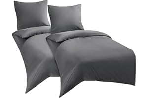 ‎WAVVE WAVVE Bettwäsche 135x200 4teilig Anthrazit - Bettbezüge 135 x 200 2er Set mit Kissenbezüge 80x80 cm, Bettwäsche-Sets 135x200cm aus Mikrofaser mit Reißverschluss Weich, Grau