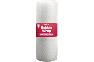 delka Stor bubbelplast material av högsta kvalitet för ömtåliga föremål, flyttning, lagring och frakt, lättanvänd perforerad design, miljövänlig och kostnadseffektiv (300 mm x 10 m)