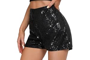 GENERIC Damen-Shorts mit Pailletten, Hohe Elastische Taille, Einfarbig, Glitzernd, Party-Shorts Clubwear