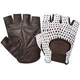 NET LEATHER FINGERLESS GLOVE GYM TRAINING BUS DRIVING CYCLING GLOVES BROWN LEATHER-WHITE MESH CN-402 EXTRA MEDIUM