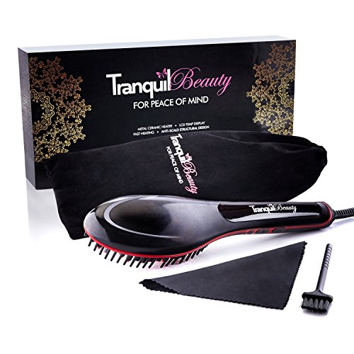Hair Brush Straightener • Best Straightening Brush By Tranquil Beauty UK • New 2017 Edition Heated Hair Brush That Straightens Hair Of All Types With Ceramic Anti-Scald Technology • A Leading Hair Style Tool With Various Heat Levels For A Salon Smooth Finish • Heated Styling Brush Comes With Many Accessories And A Money Back Guarantee