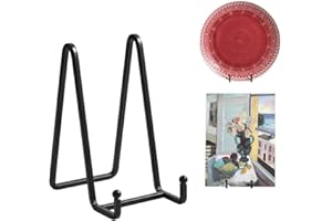 DIDUDIDU Chevalet Support Presentoir Porte Assiette - 6 Pouces Metal Support Assiette Decorative - Support Cadre Photo de Table - Présentoir de Fer pour Plaque | Livre Cuisine | Carte Postale | Art - Noir