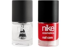 NIKECOSMETICS NIKE COSMETICS - Laca de Uñas Tender Blush 8 ml + Top Coat 8 ml, Color Rojo, Transpirable, Efecto Brillante y de Larga Duración, Fácil de Aplicar, Secado Rápido, Fórmula Vegana
