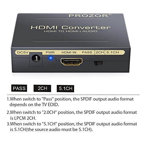 Proster Digital Audio Konverter Digitaler HDMI zu HDMI SPDIF/Toslink RCA L/R Audio Konverter Adapter optikaler Ausgang mit USB Kabel bis zu 1080P für Apple TV Blu-ray Player Xbox One - 4